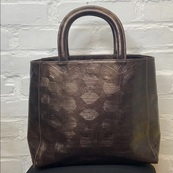 Carrie Forbes Brown Embossed Leather Tote Bag